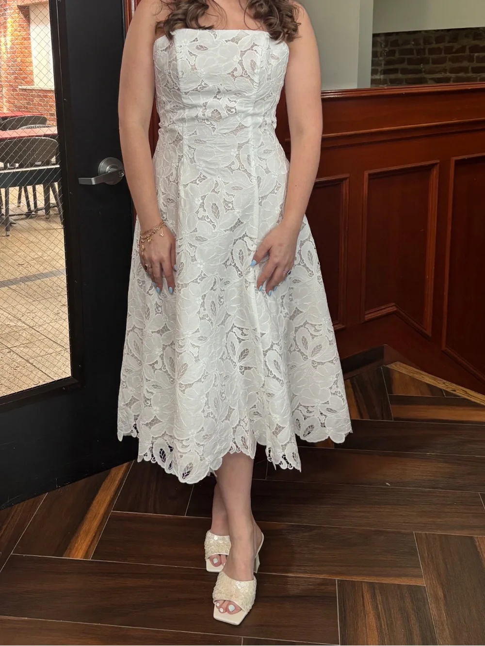 Jenny Yoo Frida White Strapless Lace Midi Dress - Picture 8 of 8